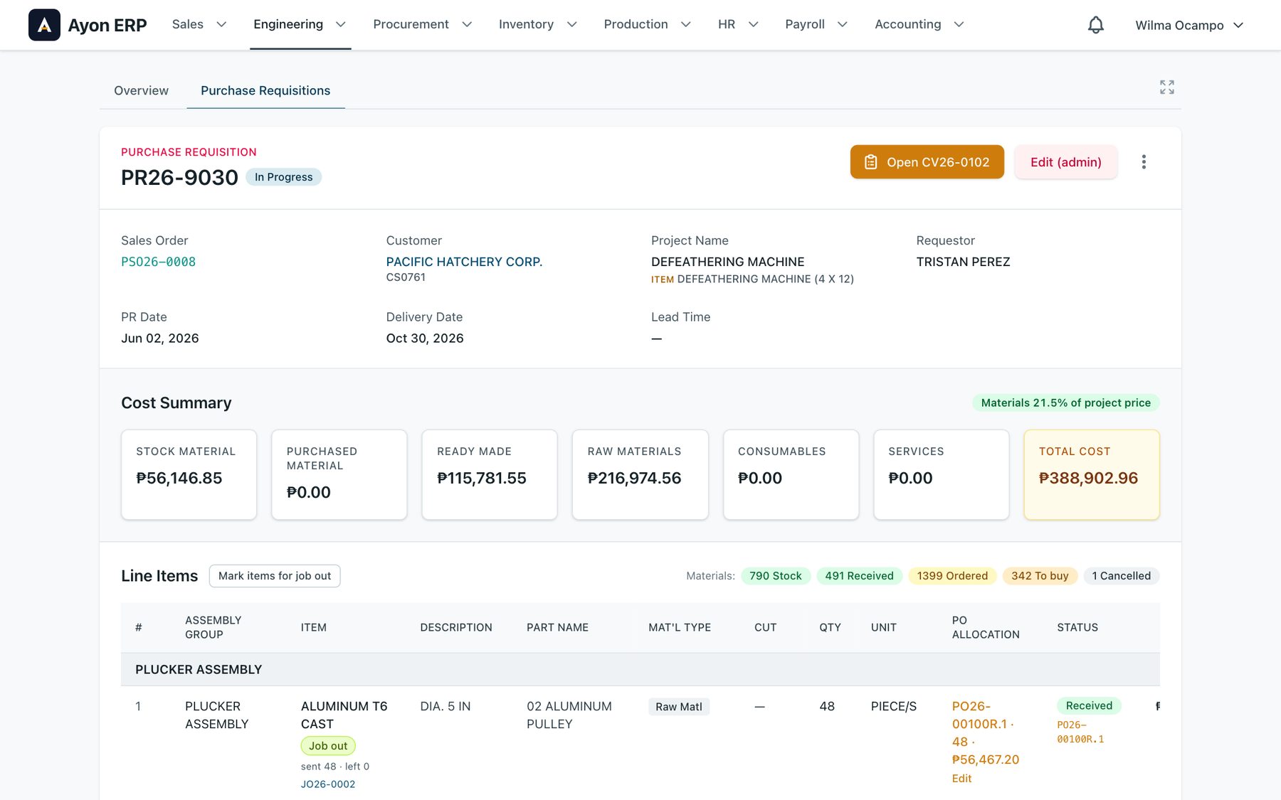 Purchase request PR26-9030 in Ayon
